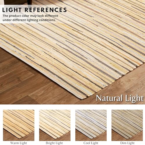 Chindi Area Rug 3x5 Feet - Beige | Farmhouse Cotton Rag Rugs for Living Room, Easy Clean Braided Boho Carpet - color: Beige, size: 3 x 5 feet