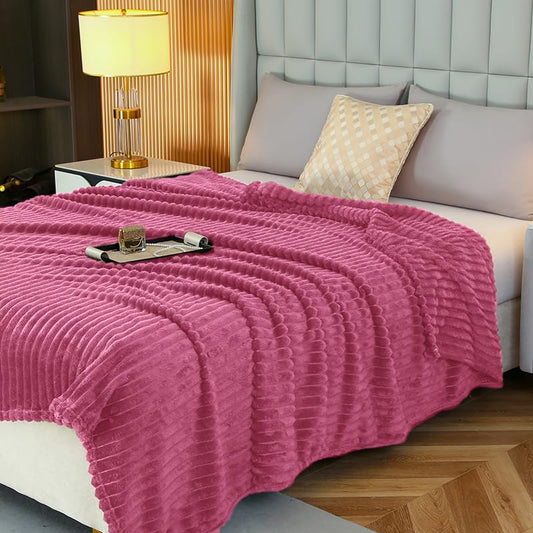 3D Ribbed Jacquard Flannel Fleece Blanket 3cm Ultra Soft Lightweight Throw Blanket Cozy Warm for Bed Sofa Couch All Season Decor (Dusty Rose, 60"x80") - color: Dusty Rose, size: 60"x80"