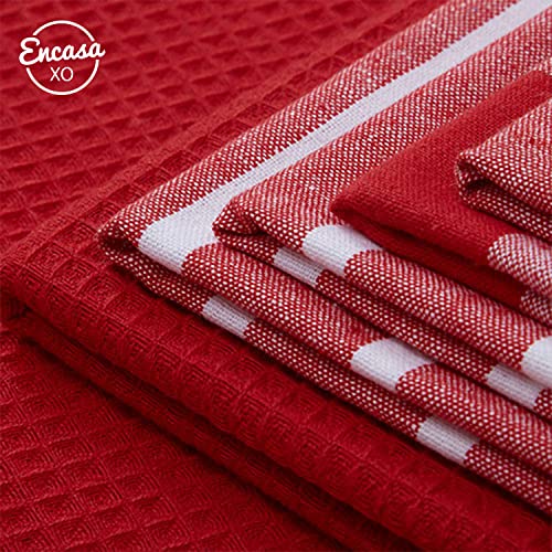 Encasa XO Kitchen Dish Towels, Waffle Weave 28"x18" Red | Heavyweight 100% Cotton | Super Absorbent & Quick Drying | Pre-Shrunk Dishcloths | Set of 6 - color: Red, size: 28x18 in (Set of 6)