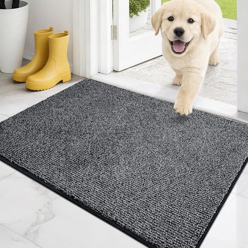 PURRUGS Dirt Trapping Indoor Door Mat, 20" x 31.5", Heathered Charcoal | Machine Washable, Non-Slip, Waterproof TPR Backing, Super Absorbent, Low Profile, Entryway Rug for Muddy Paws and Shoes - color: Heathered Charcoal, size: 20" X 31.5" (Rectangular)