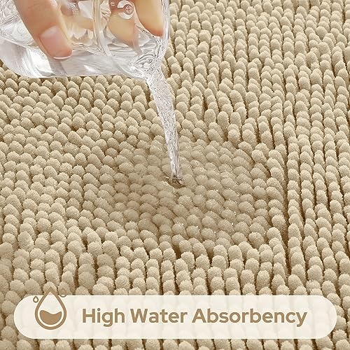 HOMEIDEAS 3 Pieces Bathroom Rugs, Ultra Soft Non Slip Absorbent Chenille Toilet Bath Mat Set (Beige) - color: Beige-beige, size: 17"x24"+20"x32"+U Shape 20"x24"
