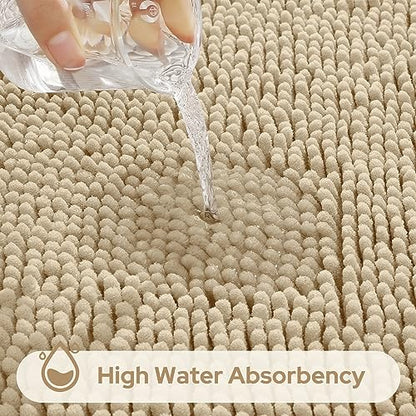 HOMEIDEAS 3 Pieces Bathroom Rugs, Ultra Soft Non Slip Absorbent Chenille Toilet Bath Mat Set (Beige) - color: Beige-beige, size: 17"x24"+20"x32"+U Shape 20"x24"