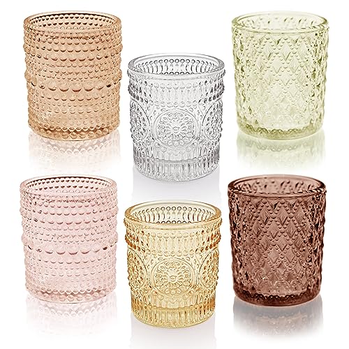 24 pcs Fall Votive Candle Holders, 6 Colors 3 Patterns Tealight Candle Holders for Wedding Table Centerpiece Birthday Party Decoration - color: Multicolor