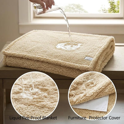 Waterproof Dog Blanket Reversible Pet Bed Cover Puppy Fluffy Cream Blankets Leakproof Sofa Couch Cover Cat Pet Blanket for Warm Washable-M - color: Cream, size: M-100*145cm(40*57in)