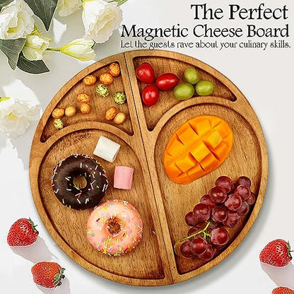 Premium Solid Wood Charcuterie Board Gift Set - Extra Large Magnetic Cheese Board Wooden Tray Serving Platter Housewarming, Christmas, and Valentine's Gifts