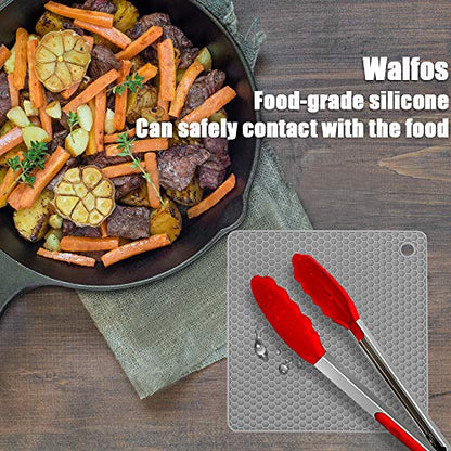 Walfos Silicone Trivet Mats - 4 Heat Resistant Pot Holders, Multipurpose Non-Slip Hot Pads for Kitchen Potholders, Hot Dishers, Jar Opener, Spoon Holder, Food Grade Silicone & BPA Free (Square) - style: 7in, 4 Grey Square