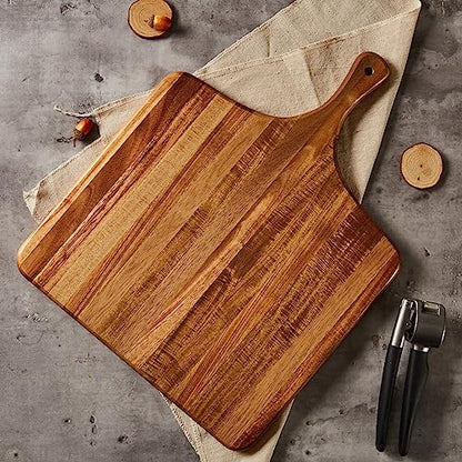 Large Acacia Wood Cutting Board with Handle - Wooden Charcuterie Board, Chopping Board for Kitchen, Meat, Cheese, Vegetable, Fruit and Snack Board, Decorative Serving Board for Counter, 17"x13" - size: 17"L x 13"W