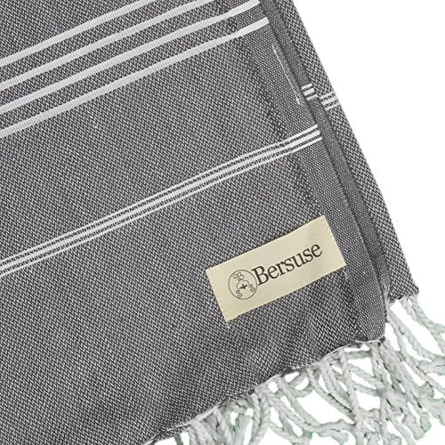Bersuse Towels Anatolia XL Beach Blanket Throw Blanket Turkish Towel 100% Cotton Extra-Large Quick-Dry Lightweight Premium Peshtemal Towel - 61x82 Inches, Anthracite - color: Anthracite