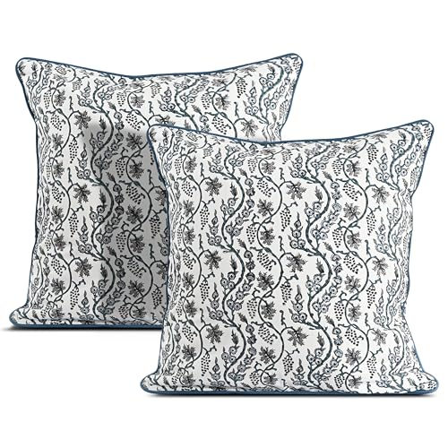 Block Print Baby Blue Eyes Pillow Cover 18" x 18" (Pack of 2) Decorative Couch Pillows for Living Room, Farmhouse Chic Boho Cute Outdoor Pillows Covers Gifts for Spring, Mother's Day - color: Baby Blue Eyes, size: 18" x 18" (Pack of 2)