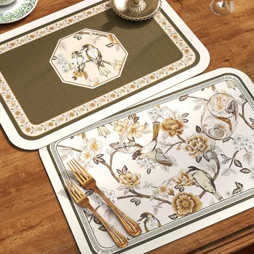 Vinyl Waterproof Placemats Set of 6 Rectangular,12"*17"-Murad A | Wipeable Beautiful Print Place Mats,Stain Resistant,Heat Resistant,Everyday Meals,Kitchen,Dinning,Holiday,Decor - color: Murad a