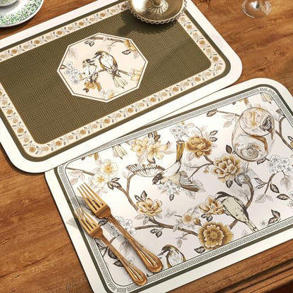 Vinyl Waterproof Placemats Set of 6 Rectangular,12"*17"-Murad A | Wipeable Beautiful Print Place Mats,Stain Resistant,Heat Resistant,Everyday Meals,Kitchen,Dinning,Holiday,Decor - color: Murad a