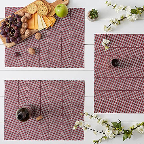 DII Farmhouse Stripe Woven Tabletop Collection Placemat Set, 13x17.25, Barn Red, 6 Piece - color: Barn Red