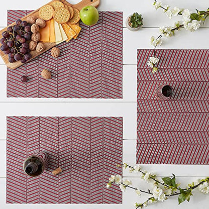 DII Farmhouse Stripe Woven Tabletop Collection Placemat Set, 13x17.25, Barn Red, 6 Piece - color: Barn Red