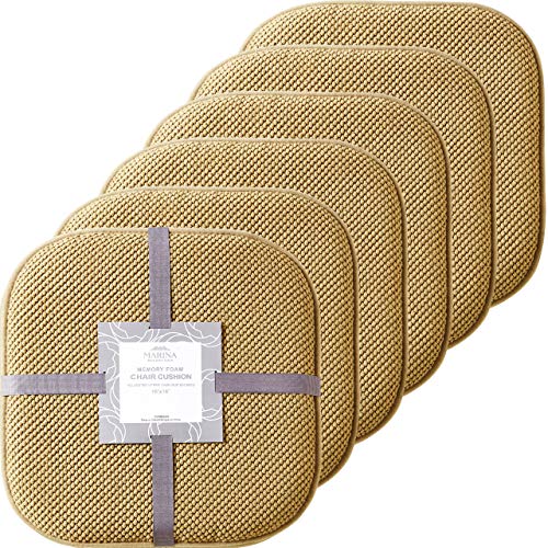 Marina Decoration Premium Thick Comfortable Cushion Memory Foam Chair Pads Honeycomb Pattern Nonslip Rubber Back Seat Topper Rounded Square 16 x 16 Seats Cover for Kitchen Chairs, 6 Pack Taupe - color: Taupe, size: 6 Pieces Pack