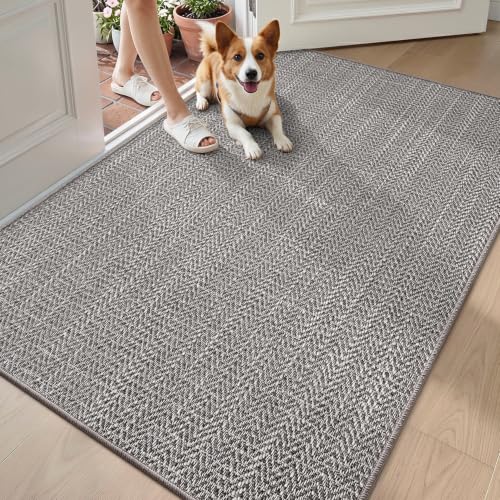LUMI Ultra Thin Indoor Door Mat 48x72, Non-Slip Rubber Dirt Trapper | Low Profile Entryway Mat, Dirt Resistant Doormat, Stain Resistant Durable, Easy Clean for Inside, Patio, Porch, Grey - color: Grey, size: 4' x 6' (Rectangular)