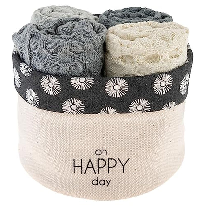 Karma Waffle Weave Dishcloth Set/Holder Oh Happy Day - color: Grey Happy Day