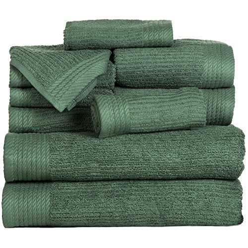Lavish Home Ribbed 100% Cotton 10 Piece Towel Set - Green 27" x 54" - color: Green, size: 27" x 54"