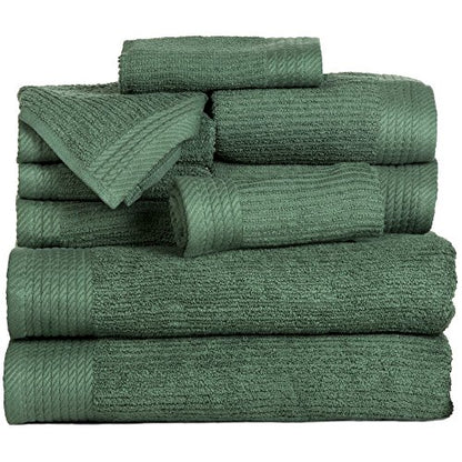 Lavish Home Ribbed 100% Cotton 10 Piece Towel Set - Green 27" x 54" - color: Green, size: 27" x 54"
