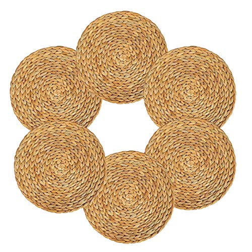Round Woven Placemats Set of 6-13 inches Plate Chargers Natural Wicker Placemats Water Hyacinth Straw Braided Tablemats Rattan Tablemats Rustic Weave Placemats for Dining Table - size: Plate Chargers 13 inch-6