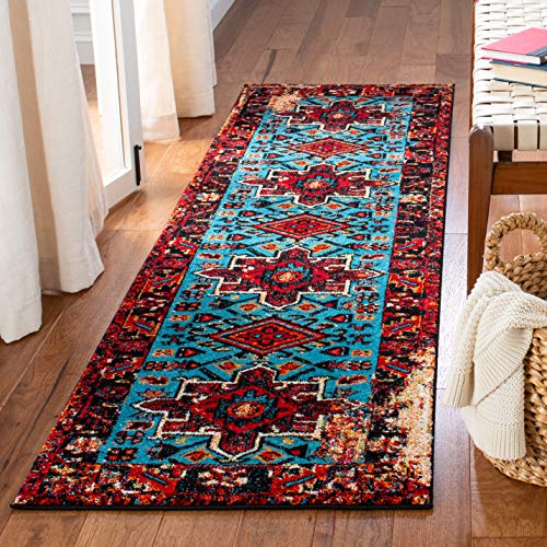 SAFAVIEH Vintage Hamadan Collection Runner Rug - 2'3" x 6', Red & Light Blue, Traditional Persian Design, Non-Shedding & Easy to Clean, Ideal for Hallway, Foyer, Entryway, Bedroom (VTH211Q) - color: Red/Light Blue, size: 2'3" x 6' (Runner)