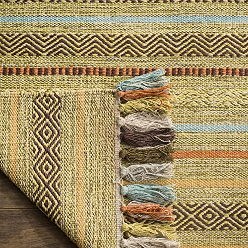 SAFAVIEH Montauk Collection Area Rug - 5' x 8', Green & Multi, Handmade Boho Stripe Fringe Cotton, Ideal for High Traffic Areas in Living Room, Bedroom (MTK901G) - color: Green/Multi, size: 5' x 8' (Rectangular)