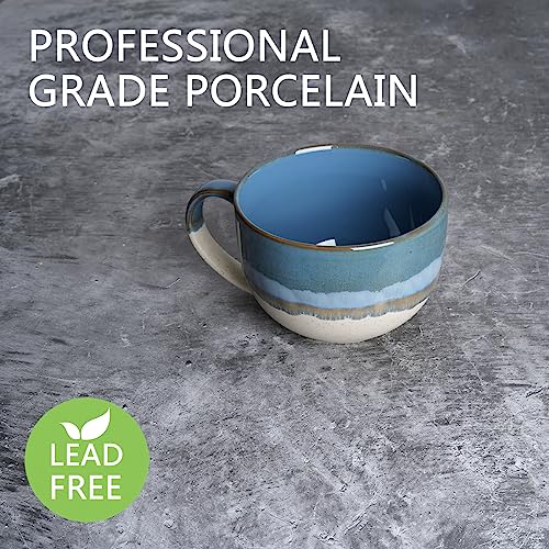 Bosmarlin Ceramic Jumbo Coffee Mug Set of 2, 23 Oz, Large Mug Soup Bowls with Handles, Dishwasher and Microwave Safe (Blue) - color: Blue