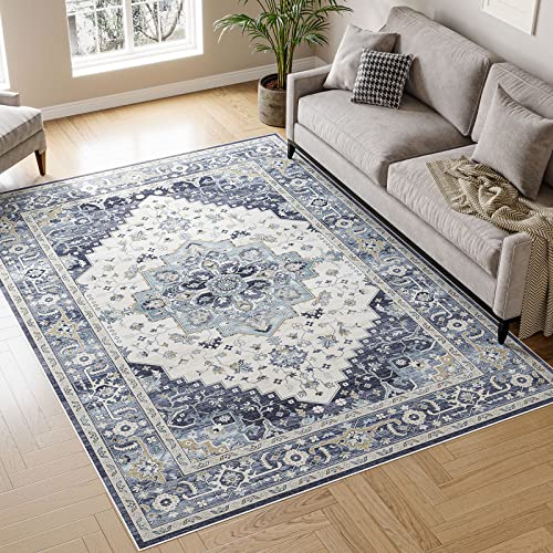 Dripex 9x12 Area Rugs - Stain Resistant Washable Rug Distressed Rugs for Living Room Dining Room Bedroom Anti-Slip Low-Pile and Soft Accent Rug Farmhouse Office Home Decor, Pet & Child Friendly - color: Teal/Multi, size: 9' x 12' (Rectangular)