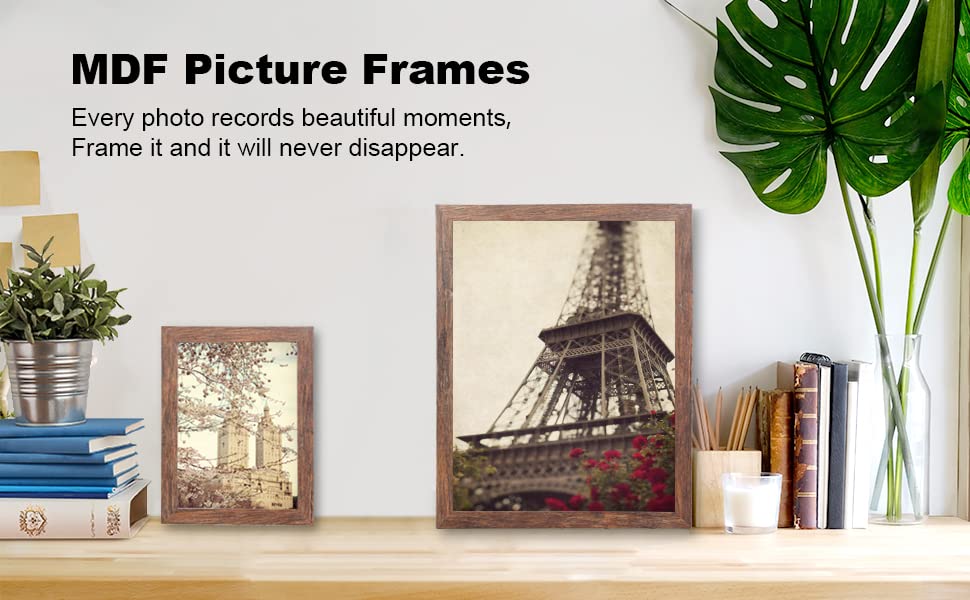 5x7 Picture Frames Set of 10, Wooden Picture Frame Set with Display Box, Rustic Style Antique Brown Wood Grain Photo Frame Suitable For Desktop Display and Wall Decoration. - size: 5 x 7 inches