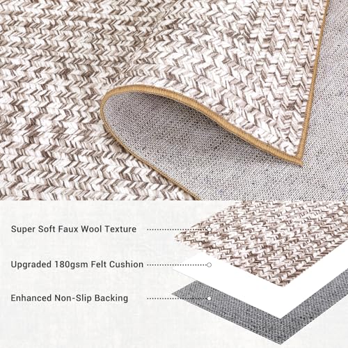 ROYHOME Runner Rug Print Braided Hallway Runner Washable Entryway Rug | Stain Resistant Non-Slip Area Rug Farmhouse Solid Printed Textured Carpet for Bedroom Laundry Kitchen, Beige/Grey, 2' x 6' - color: Beige/Grey, size: 2' x 6' (Rectangular)