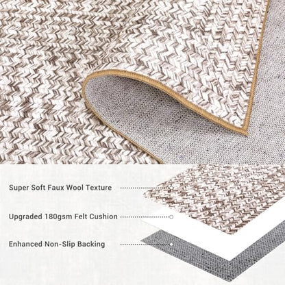 ROYHOME Runner Rug Print Braided Hallway Runner Washable Entryway Rug | Stain Resistant Non-Slip Area Rug Farmhouse Solid Printed Textured Carpet for Bedroom Laundry Kitchen, Beige/Grey, 2' x 6' - color: Beige/Grey, size: 2' x 6' (Rectangular)