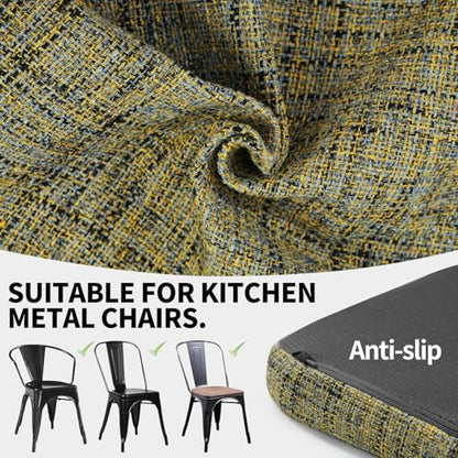 SINOSSO Memory Foam 14" Metal Chair Cushions 4 Pcs, Modern Interwoven Style Magnetic Chair Pads for Dining Kitchen Cafe Bistro Stackable Chair (U-Shape, Yellow, 4) - color: Yellow