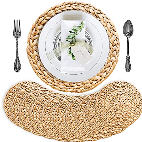 Woven Placemats Set of 10, Table Mats Set of 10, Water Hyacinth Round Placemats for Round Table, Chargers for Dinner Plates, Wicker Chargers for Dinner Plates, Woven Placemat, Place Mats 13.4 in - size: Placemats 13.4in Set 10