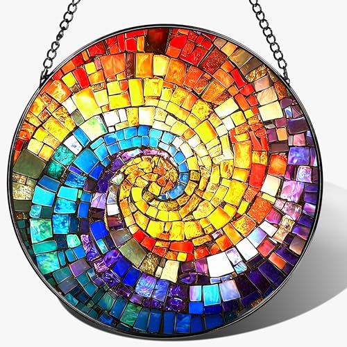 8'' Rainbow Spiral Suncatcher Ornament, Stained Glass Window Hanging, Sun Catchers for Windows Hanging Ornaments, Window Decor, Ideal Gift | Gifts for Art Lovers, Friends, Family - color: Rainbow Spiral