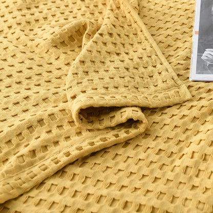 Waffle Plaid Cotton Bed Blanket Throw Thin Quilt Knitted Bedspread Home Hotel Coverlets Blankets - color: D, size: 150x200cm