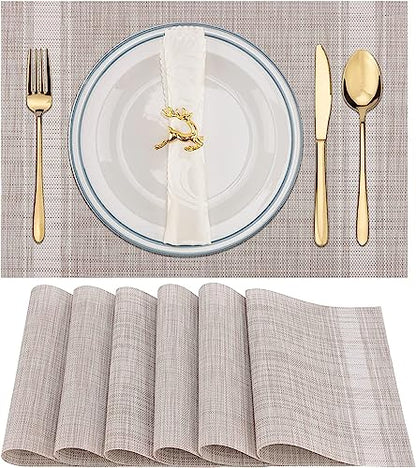 WUBAYI Placemats, Set of 6 Table Mats Heat Resistant Stain Resistant Non-Slip Woven Vinyl Insulation Placemats, Washable Durable Elegant Table Mats for Kitchen Dinning Restaurant(Beige White) - color: Beige White
