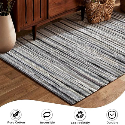 Ramanta Home Hand Woven Cotton Chindi Rag Rug 3'x5' - Charcoal | Recycled Rugs, Boho Farmhouse Rugs for Living Room, Dinning Room, Kitchen, Entryway, Bedroom Rug - 36"x60" - color: Charcoal, size: 3 x 5 feet