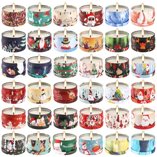 36Pack Christmasc Sets,Long Burning,2.5oz Natural Soy Wax with Essential Oils Decorative Aromatherapy Candles for Christmas，Thanksgiving Gift, Home Scented - color: 36Pack-Christmas-Scented