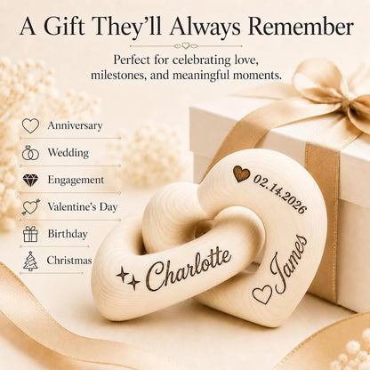 Personalized Interlocking Wooden Hearts, Custom Name Date Engraved Couple Gift, Wedding Anniversary Keepsake, Romantic Decor, Valentine Gift, Bridal Shower Gifts, Engagement Present 1 - color: Design 01