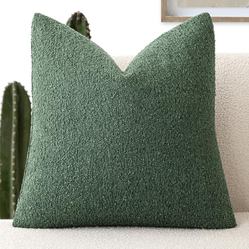 Foindtower Decorative Textured Boucle Throw Pillow Covers Accent Solid Pillow Cases Neutral Soft Cozy Couch Cushion Case for Chair Sofa Bedroom Living Room Home Decor 16x16 Inch,1PC,Pine Green - color: Abundant Green, size: 16" x 16" (Pack of 1)