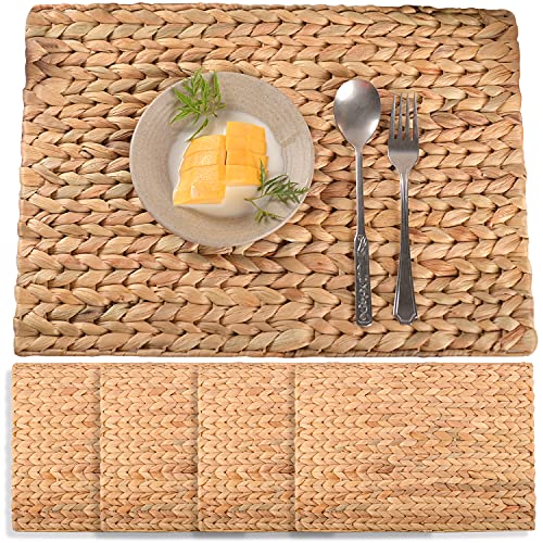 Water Hyacinth Rectangular Placemats Set of 4, Woven Rattan Placemats for Dining Table, Heat Resistant Wicker Table Mats 17x12 in, Thanksgiving Christmas Boho Farmhouse Kitchen Table Decor - color: Rectangle Placemat 17x12in-set 4