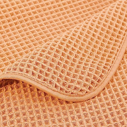POLYTE 430 GSM Poly Blend Microfiber Quick Dry Waffle Bath Towel Set of 6 | 2-Body Towels, 2-Hand Towels, 2-Wash cloths, Oversize, Lint Free - color: Orange