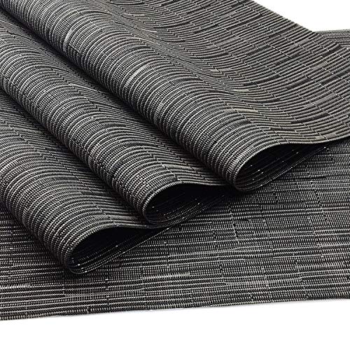 Exquisite Woven Vinyl Placemats for Dining Table Heat Resistant PVC Table Mats (Pack of 6, Black) - color: Pin Stripes-black