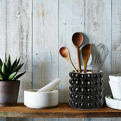 6 Inch Ceramic Planter Pot for Indoor Plants with Drainage Hole Bubble Flower Planter Hobnail Plant Pot Garden Planter Black Succulent Plant Pot Utensil Holder - color: Black # 6 Inch