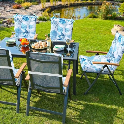Hoteam 4 Set Outdoor Patio Chair Cushions 20 x 42 in Deep Seat Waterproof Patio Cushions Set for Furniture Replacement Removable Seat and Back (Ocean) - style: Ocean