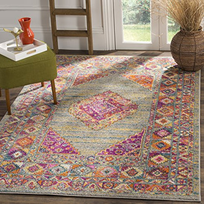 SAFAVIEH Madison Collection Accent Rug - 3' x 5', Light Grey & Fuchsia, Boho Chic Medallion Design, Non-Shedding & Easy Care, Ideal for High Traffic Areas in Entryway, Living Room, Bedroom (MAD133G) - color: Light Grey/Fuchsia, size: 3' x 5' (Rectangular)