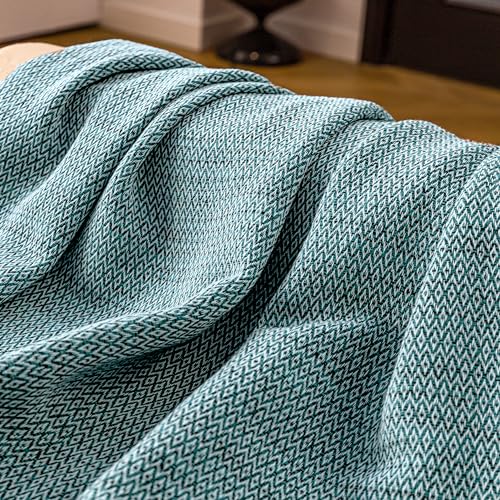 Peshtemania Premium Cotton Throw Blanket, 50x60 inches, Light Blue, Turkish Herringbone, Farmhouse Decor, Yoga Blanket, Picnic Blanket - color: Light Blue