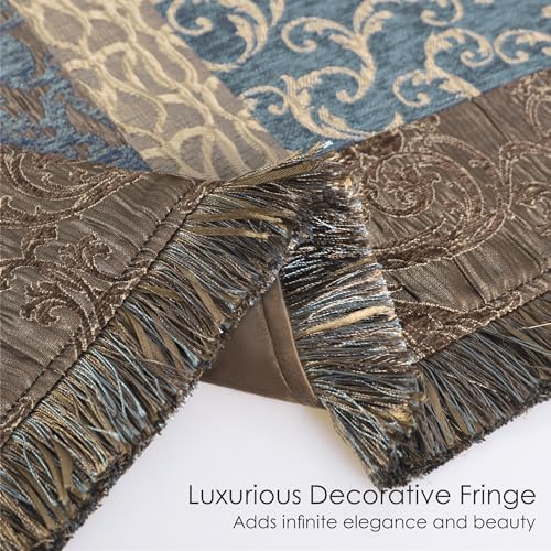 Loom and Mill Blue Patchwork Throw Blanket for Couch Sofa Bed, 52x72 Inches | Classic Thick Chenille Jacquard Bed Throws Soft and Cozy Velvet Fall Blankets with Fringes Trim for Couch Recliner Chair - color: Blue