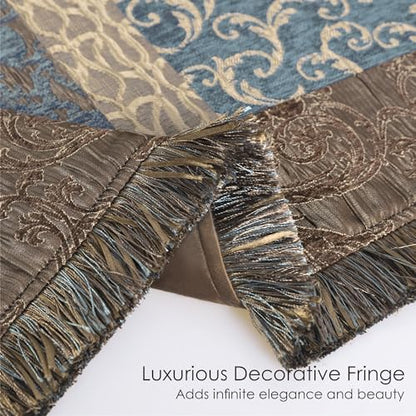 Loom and Mill Blue Patchwork Throw Blanket for Couch Sofa Bed, 52x72 Inches | Classic Thick Chenille Jacquard Bed Throws Soft and Cozy Velvet Fall Blankets with Fringes Trim for Couch Recliner Chair - color: Blue