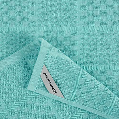 KITCHENAID Quilted Cotton Terry Cloth Oven Mitt, Pot Holder, Kitchen Towel 4-Pack Set, Heat Resistant, Silicone Grip, 16"x26", 7"x13" & 7"x10", Aqua Sky - color: Aqua Sky