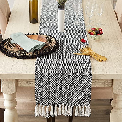 DII Woven Basics Collection 100% Cotton Knit Table Runner, 15x72, Black - color: Black, size: 15x72"